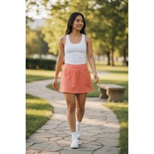 Jofit Women Coral Pink Athletic Golf Tennis Skort Built-in Shorts Small Pockets
